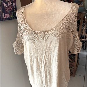 Express Beige Crocheted Cold Shoulder Top Sz M